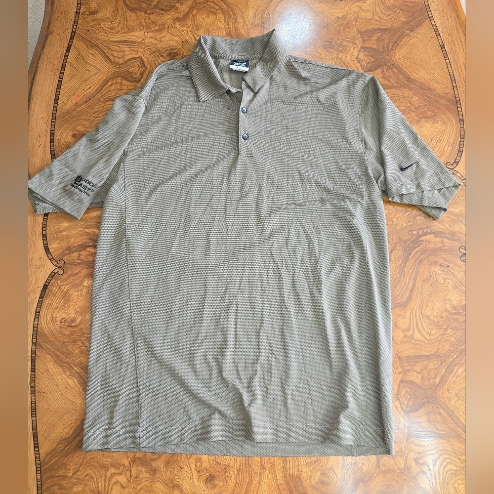 Nike Golf Dri Fit Mens Textured Polo Shirt, Large, Olive Brown, Duro-last Logo